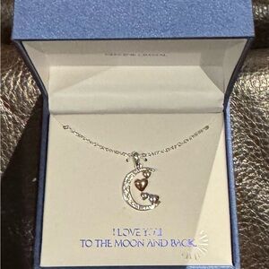 Silver Genuine Crystal Moon & Heart Pendant Necklace